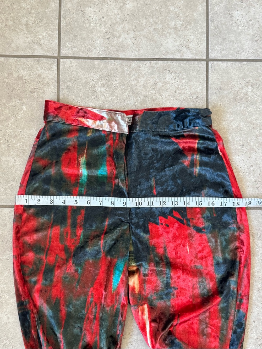 Rendoll Santana Velvet Trousers Abstract Red & Black Flare Pants US 6 Excellent - Picture 14 of 15
